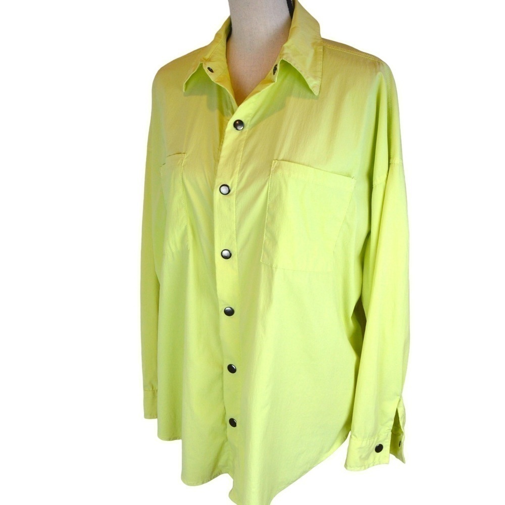 Electric & Rose‎ Chartreuse Nylon/Spandex Snap Front Oversized Shirt, Size Small